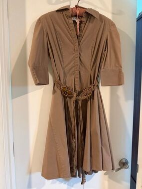 Classic brownShirt Dress with Braided Waist Tie